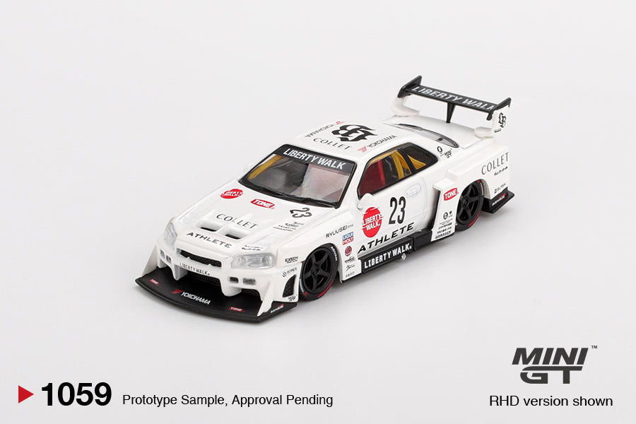 ミニカー MINI GT LB WORKS R-34 Mini GT - 1/64 Nissan Skyline R34 (White) – Liberty Walk Europe