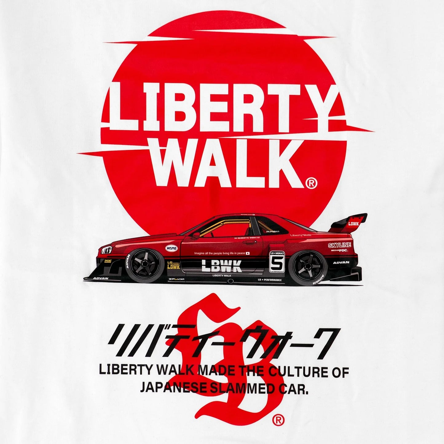 Liberty Walk 'Sunrise Logo' R34 T-Shirt (White)
